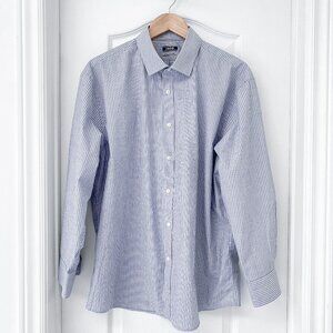 Izod - Men's White & Blue Pinstripe Button Dress Shirt